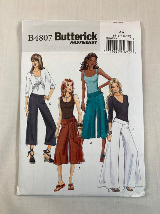 Butterick B4807 Misses'/Misses' Petite Pants, Culottes, Sash, Size 6-12, Uncut, 2006