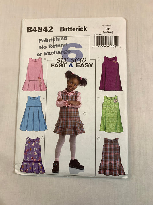 Butterick B4842 Toddlers' Girls' Jumpers, Size 4, Cut, 2006
