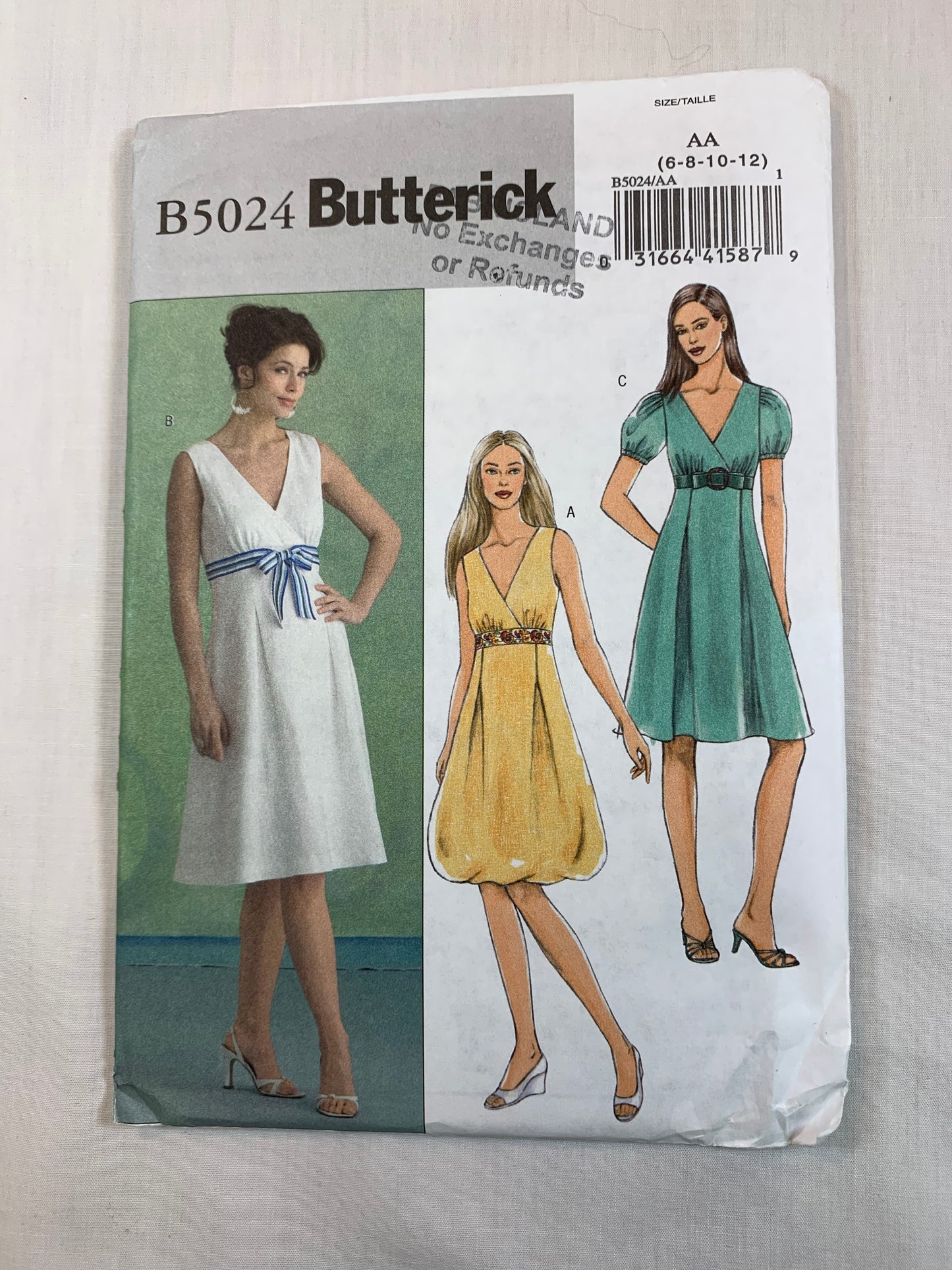 Butterick B5024 Misses' Dress, Size 6-12, Uncut, 2007