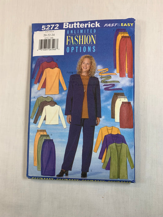 Butterick 5272 Misses' Jacket, Skirt, Top, Pants, Belt, Size 20-24, Uncut, Vintage 1997