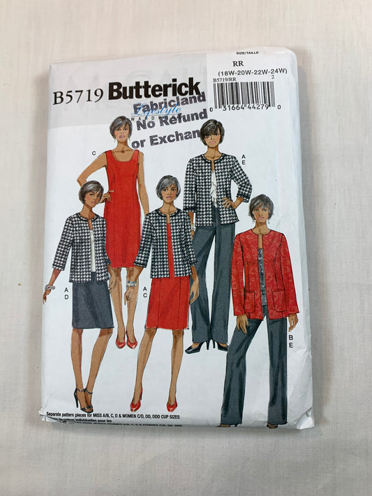 Butterick B5719 Misses' Jacket, Dress, Skirt, Pants, Size 18W-24W, Uncut, 2011