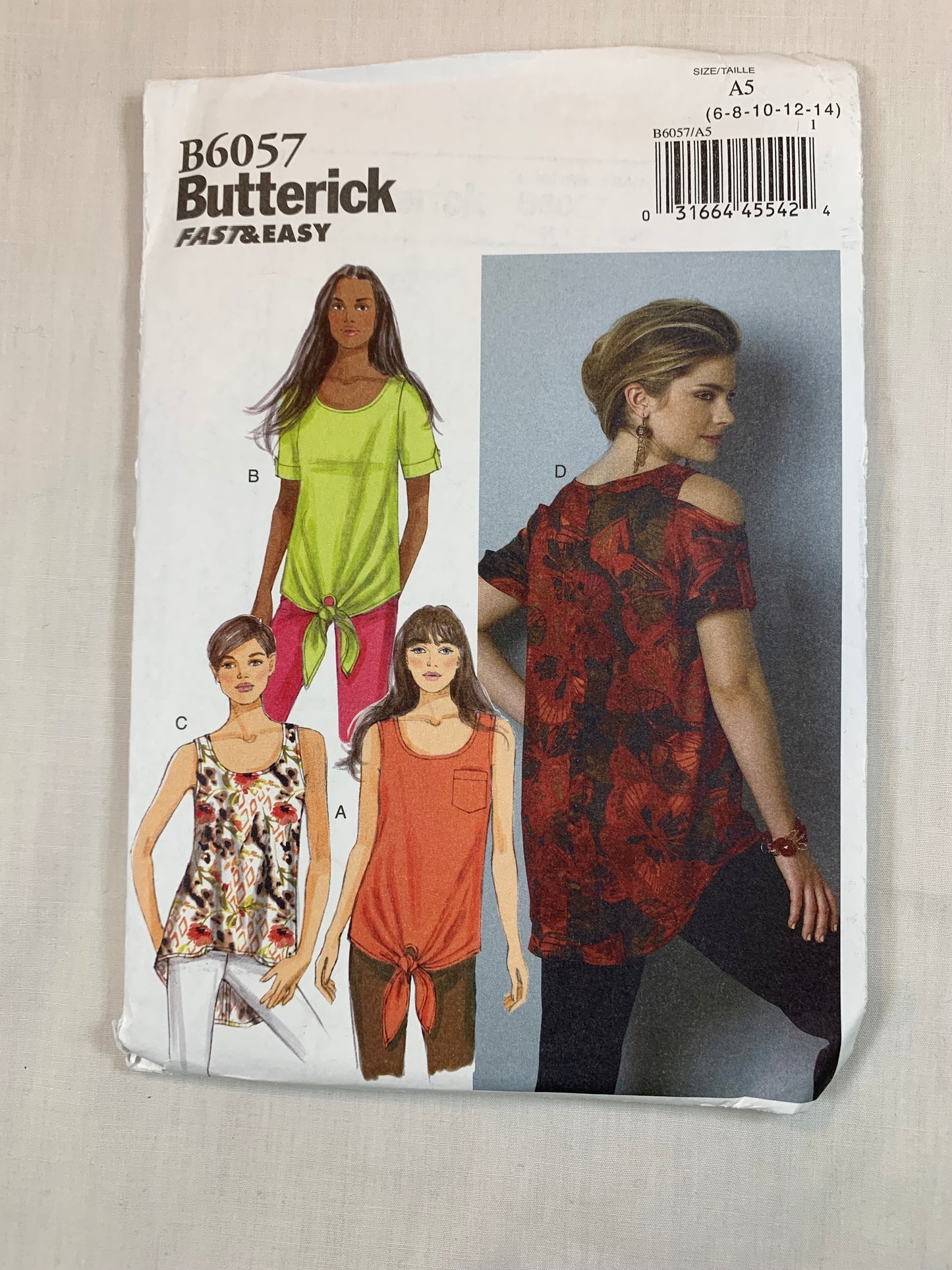 Butterick B6057 Misses' Tops, Tunic Size 6-14, Uncut, 2014