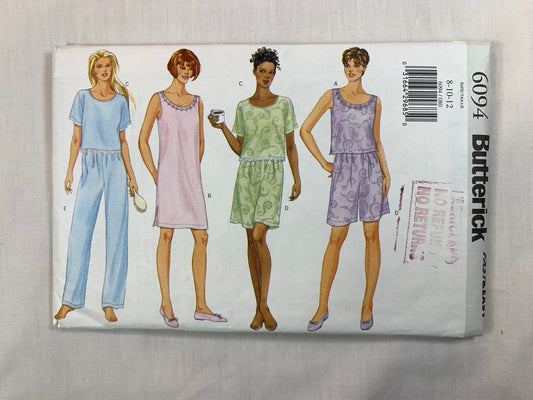 Butterick Misses'/Misses' Petite Nightgown, top, Shorts, Pants, Pajamas, Size 8-12, Uncut, Vintage 1999