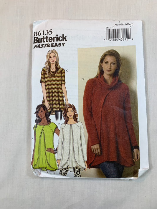 Butterick B6135 Misses' Tops, Tunic Size4-14, Uncut, 2014