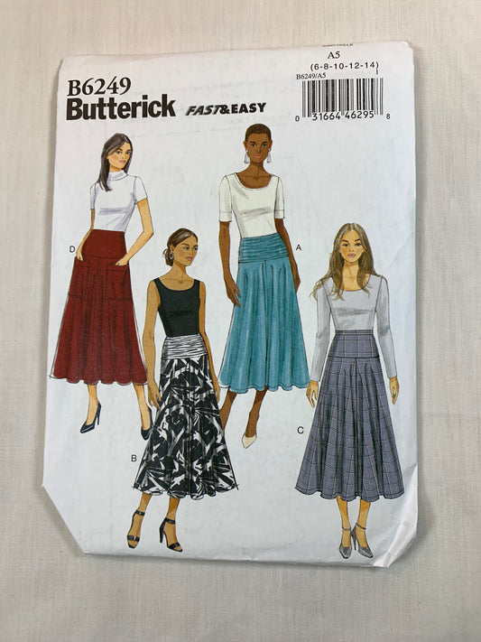 Butterick Sewing Pattern B6249 Misses' Skirts, 4 Variations, Pockets, Side Zipper, Full Skirt, Size 6-14, Uncut, 2015