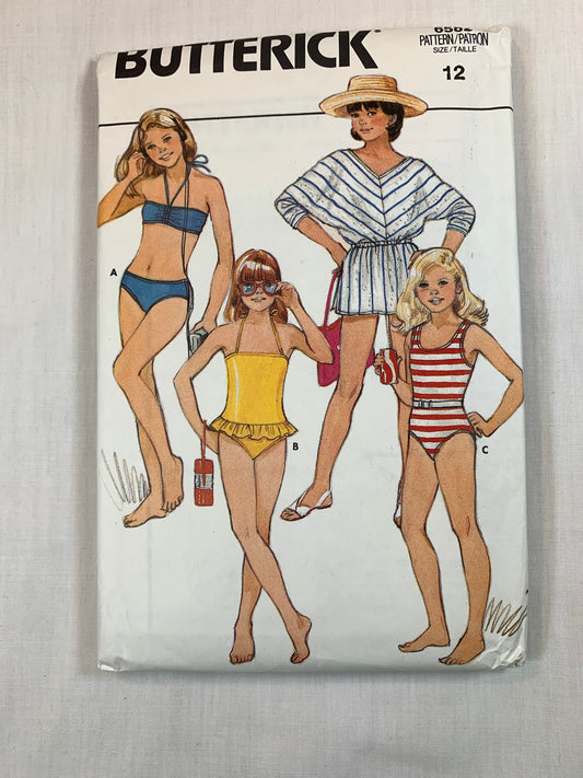 Butterick 6582 Girls' Swimsuit, Bathing Suit, Beach Jacket,Bikini, Cover-Up, Size12, Cut
