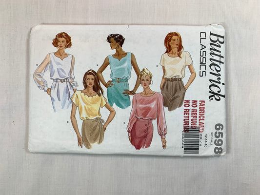 Butterick 6598 Misses' Blouse, Top, Size 12-16, Uncut, 2001