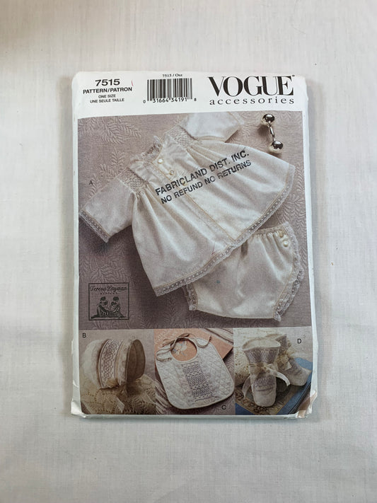 Vogue Infants' Smocked Heirloom Baby Clothes, Jacket, Diaper Cover, Bonnet, Bib, Booties, Size To 12 Pounds, Uncut, 2001