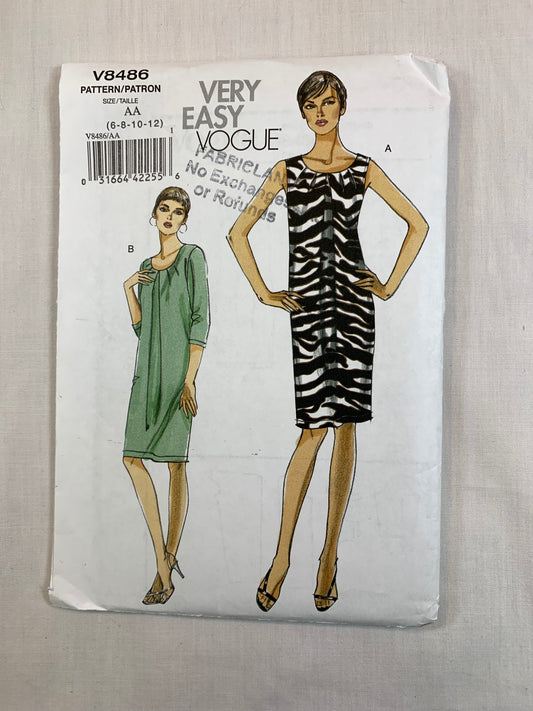 Vogue V8486, Misses' Dress, Size 6-12, Uncut, 2008