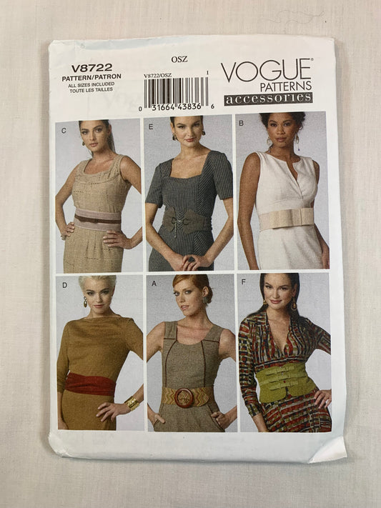 Vogue V8722, Misses' Belts Size 4-22, Uncut, 2011