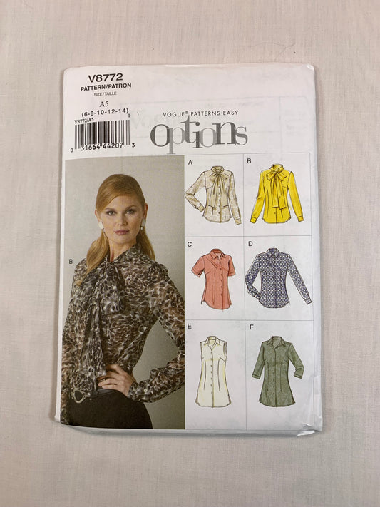 Vogue V8772, Misses' Blouse, Tops, Size 6-14, Uncut, 2011