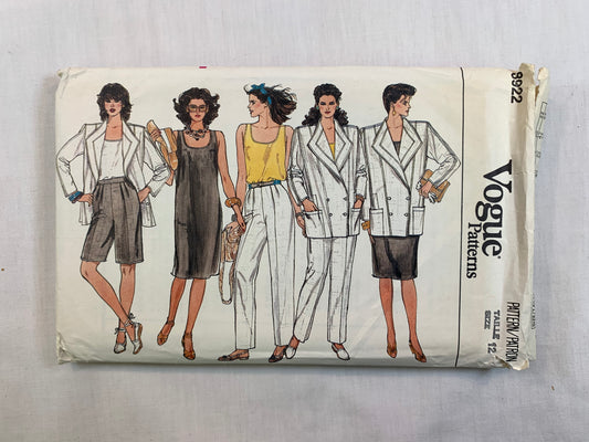 Vogue Sewing Pattern 8922 Misses'/Misses' Petite Jacket, Dress, Top, Shorts, Pants, Size 12, Uncut, Vintage 1984