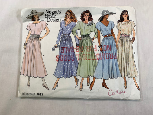 Vogue 1883, Misses' Dress, Size 8-12, Uncut, Vintage 1987