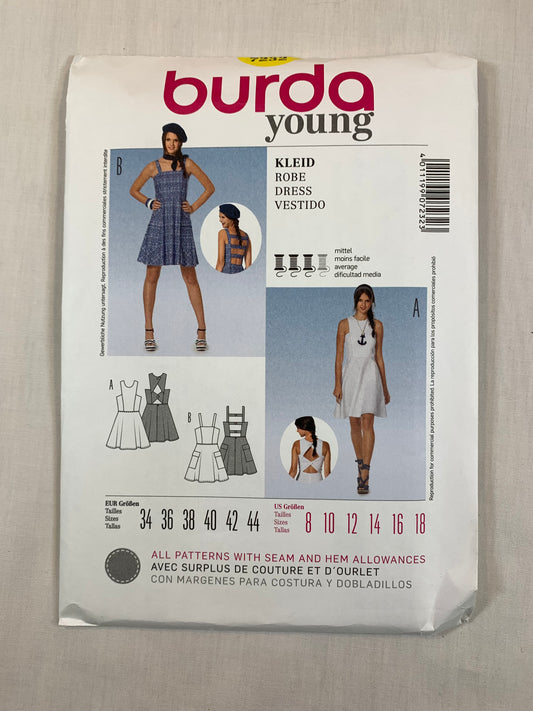 Burda Sewing Pattern 7232 Misses' Dress, Sleeveless, Shoulder Straps, Pockets, Close-Fitting, Zipper Back, Size 8-18, Uncut, 2016