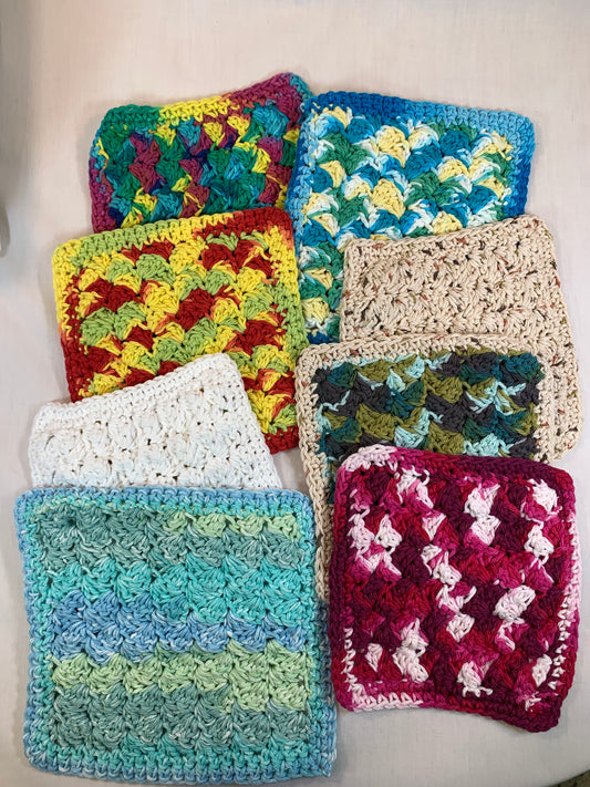 Hand Crocheted Dish Cloths, Multi Colored, Various Sizes, Kitchen Accessory