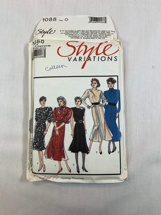 Style 1088 Misses' Dress, Size 12-16, Uncut, Vintage 1987