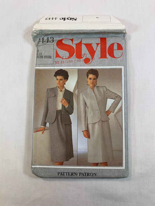 Style 4443 Misses' Lined Suit, Jacket, Skirt, Size 12,Uncut, Vintage 1985