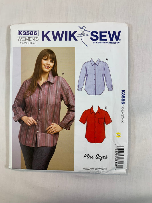 KWIK K3586 Misses' Shirts, Tops, Size 1X-4X, Uncut, 2012