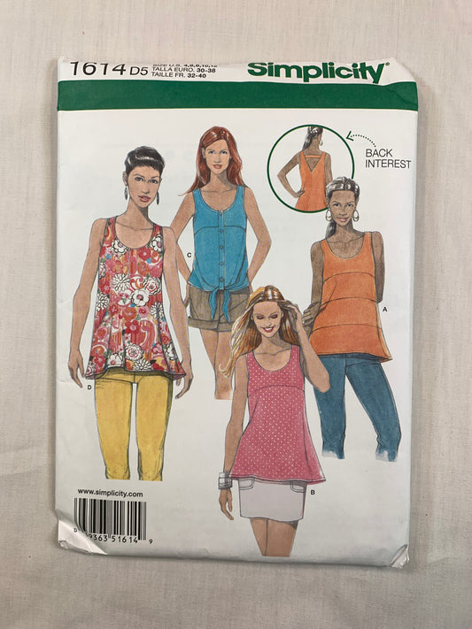 Simplicity Sewing Pattern 1614 Misses' Top, Shirt, Back Details, 4 Variations, Size 4-12, Uncut, 2013