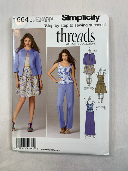 Simplicity Sewing Pattern 1664 Misses' Jacket, Top, Skirt, Pants, Two Lengths, Size 4-12, Uncut, 2013