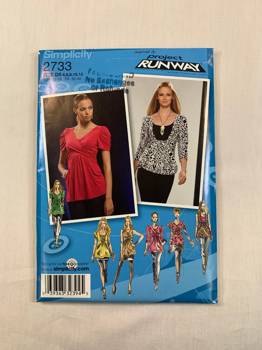 Simplicity Sewing Pattern 2733 Project Runway Misses' Knit Tops, Bodice, Sleeve Variations, Size 4-12, Uncut, 2008