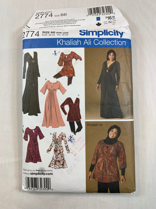 Simplicity 2774 Khaliah Ali Collection Misses'/Women's Knit Dress, Tunic, Size 20W-28W, Uncut, 2008