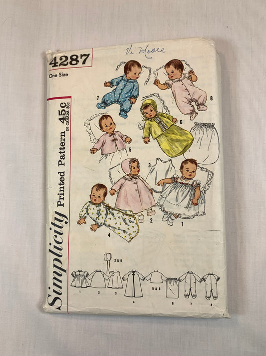 Simplicity 4287 Infants' Layette, Newborn Size, Cut, Vintage 1960