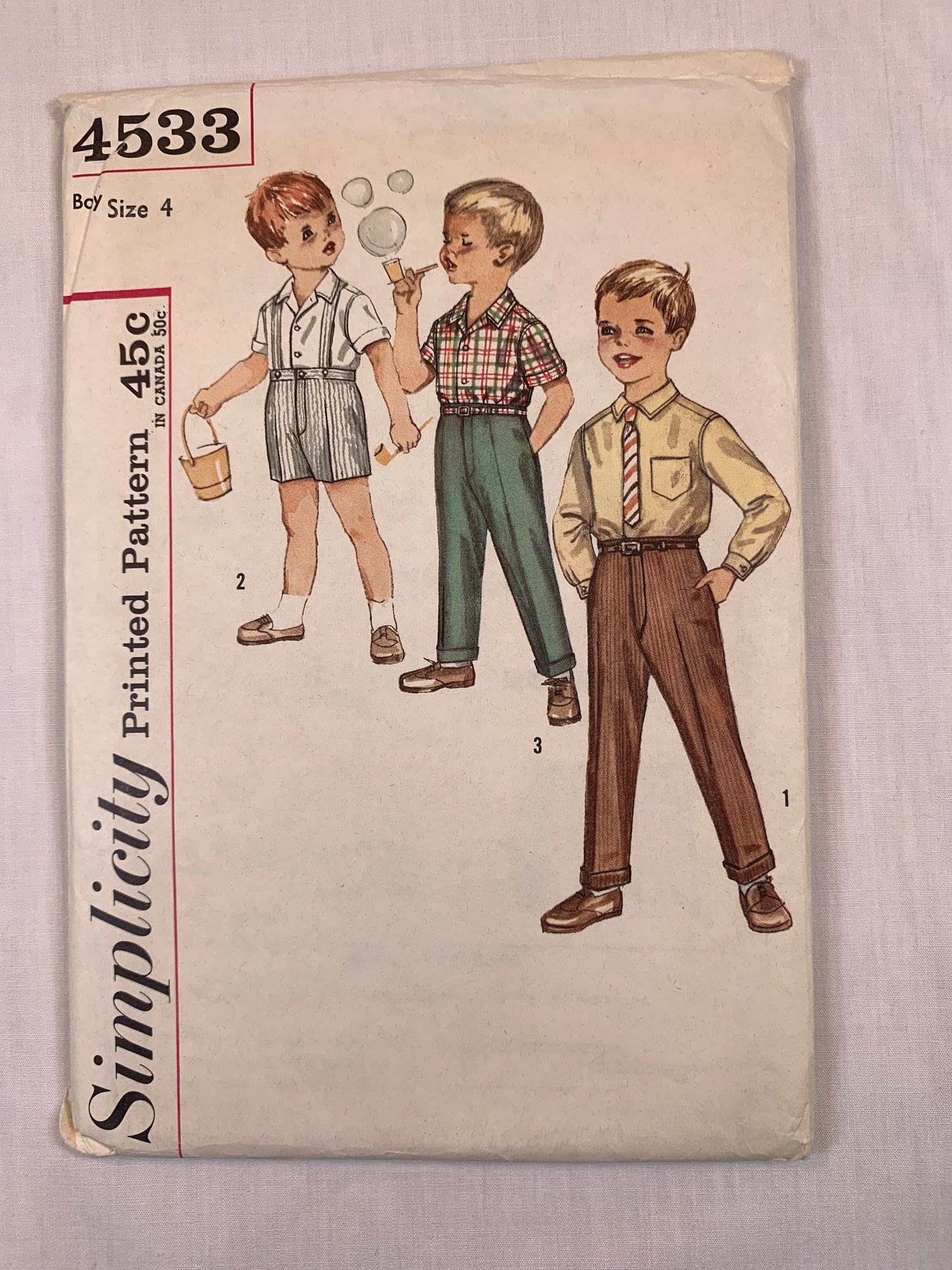 Simplicity 4533 Boys' Shirt, Pants, Shorts, Size 4, Cut, Vintage 1960