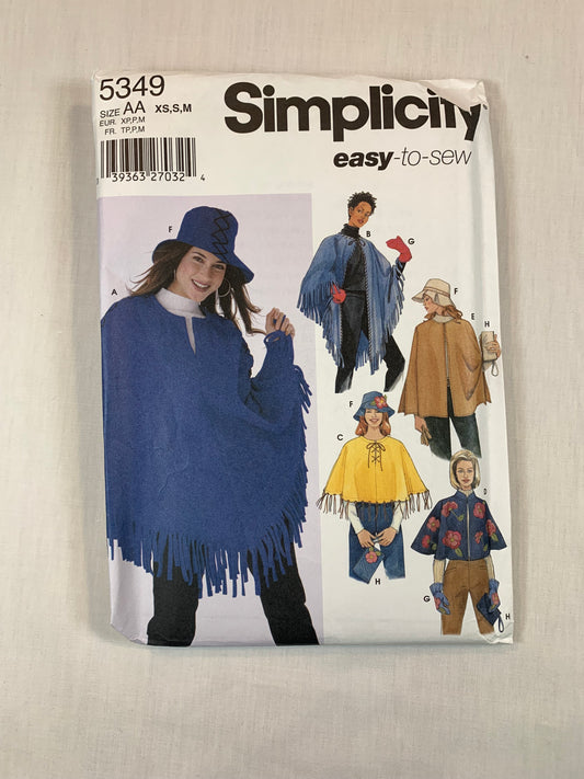 Simplicity 5349 Misses' Ponchos, Purse, Hat Mittens, Size 6-16, Uncut, 2003