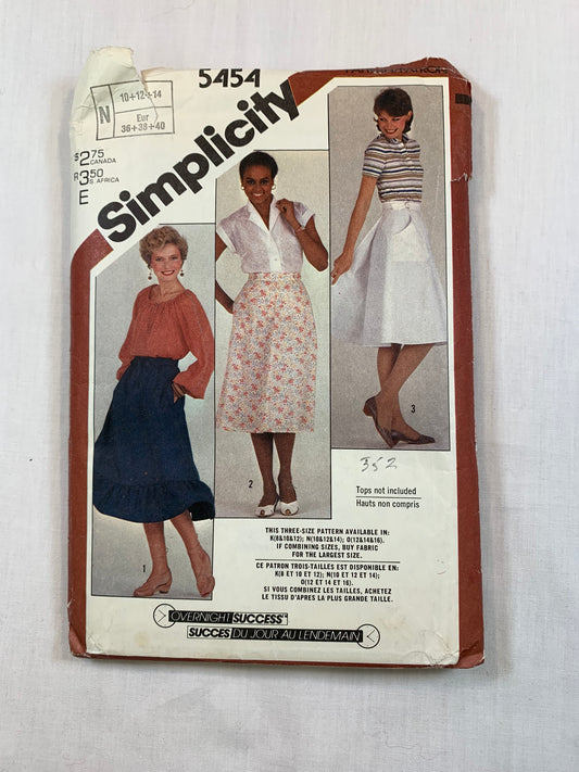 Simplicity 5454 Misses' Back Wrap Skirt, Size 10-14, Cut, Vintage 1982