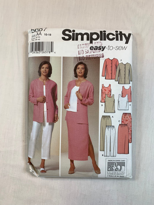 Simplicity 5687 Misses' Pants, Skirt, Tunic, Top, Jacket, Size 10-18, Uncut, 2003