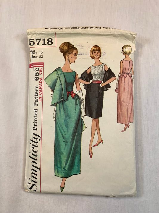 Simplicity 5718 Misses' Blouse, Stole, Sash, Skirt, Size 12, Cut, Vintage 1964