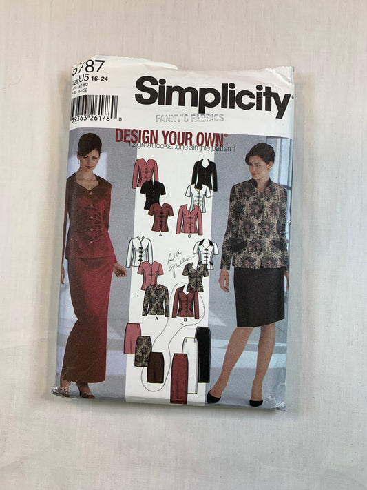 Simplicity 5787 Misses'/Miss Petite Jacket, Skirt, Size 16-24, Cut, Vintage 1980