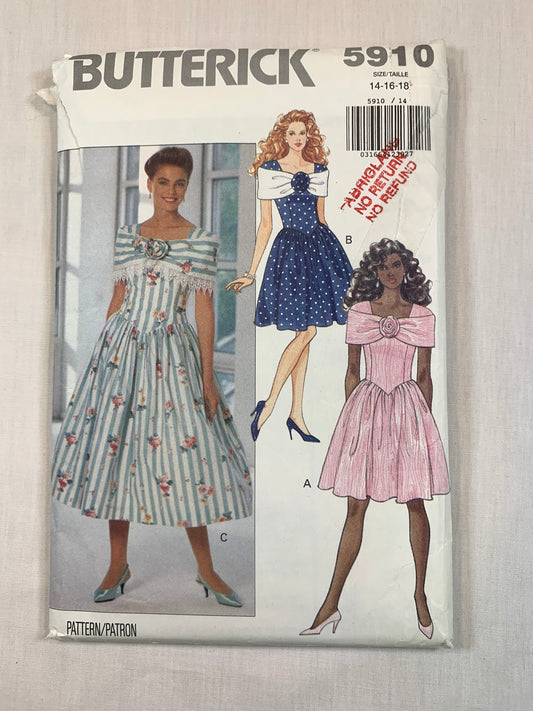 Simplicity 5910 Misses' Dress, Size 14-18, Cut, Vintage 1992