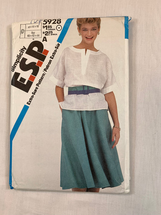 Simplicity 5928 Misses' Skirt, Tops, Size 12, Cut, Vintage 1983