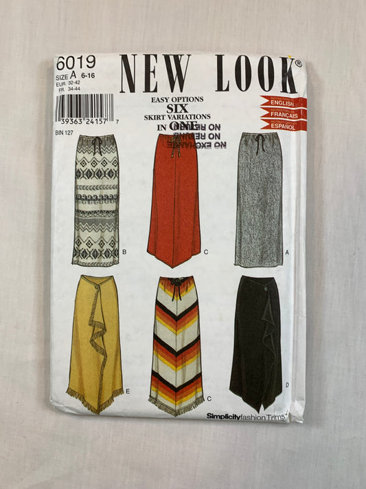 Simplicity New Look Sewing Pattern 6019 Misses' Skirts, Back Slit, Drawstring Waist, Straight, Size 6-12, Cut, Vintage 1999