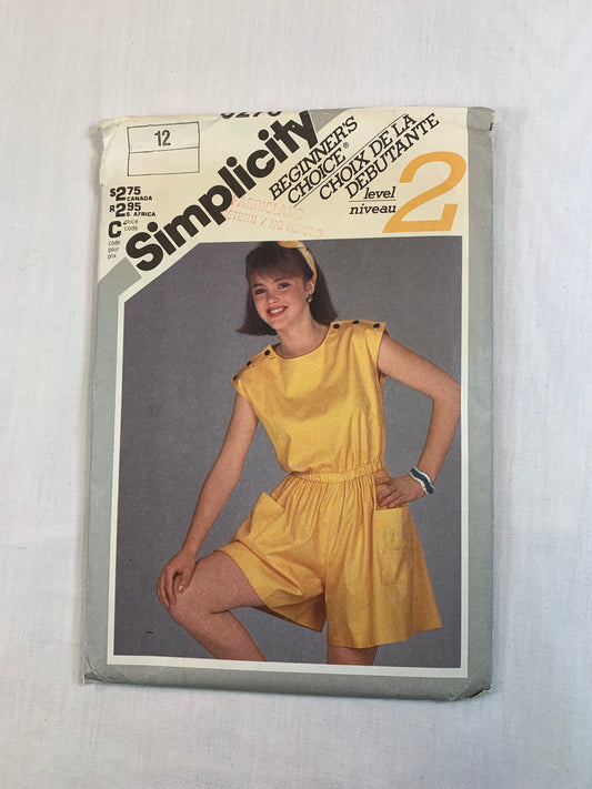 Simplicity 6278 Misses' Rompers, Size 12, Cut, Vintage 1983
