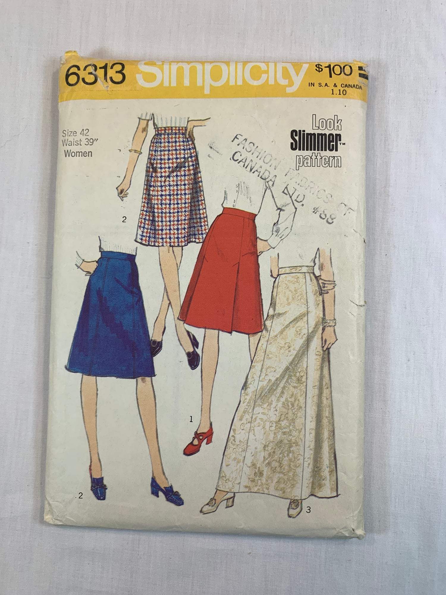 Simplicity 6313 Misses' Skirts, Size 42, Cut, Vintage 1974