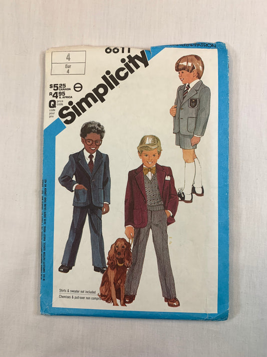 Simplicity 6611 Child's Pants, Shorts, Unlined Jacket, Size 4, Cut, Vintage 1984