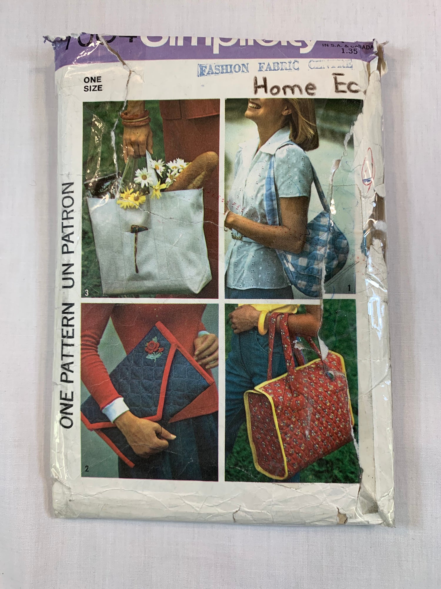 Simplicity Sewing Pattern 7004 Crafts, Shoulder Bags, Grocery, Tote, Purse, Shoulder Straps, Handles, Cut, Vintage 1975
