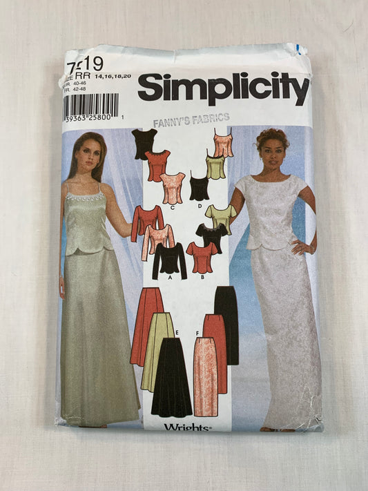 Simplicity 7219 Misses' Evening Top, Skirt, , Size 6-20, Cut