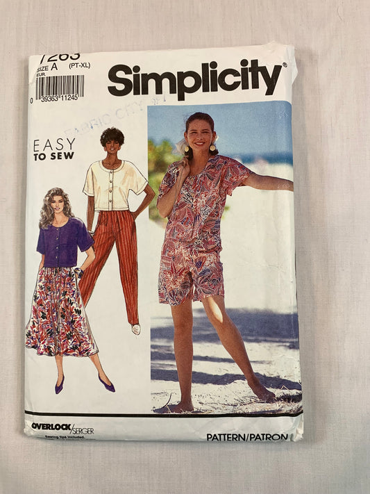 Simplicity 7263 Misses' Skirts, Pants, Shorts, Tops, Size 6-16, Cut, Vintage 1991