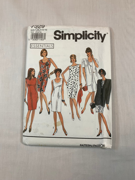 Simplicity 7329 Misses'/Misses' Petite Dress, Unlined Jacket, Size 12-18, Uncut, Vintage 1991