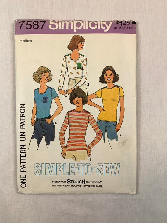 Simplicity 7587 Misses' Top, Shirt, Size 12-14 Cut, Vintage 1976