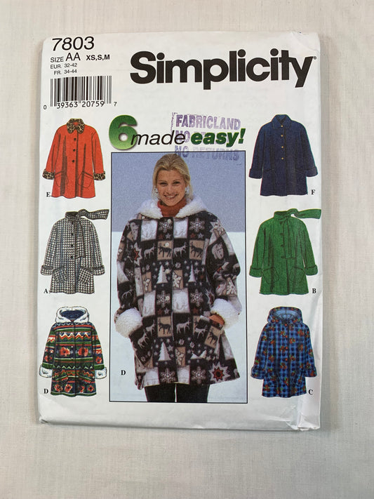 Simplicity 7803 Misses' Dress, Coat, Size 6-16, Uncut, Vintage 1997