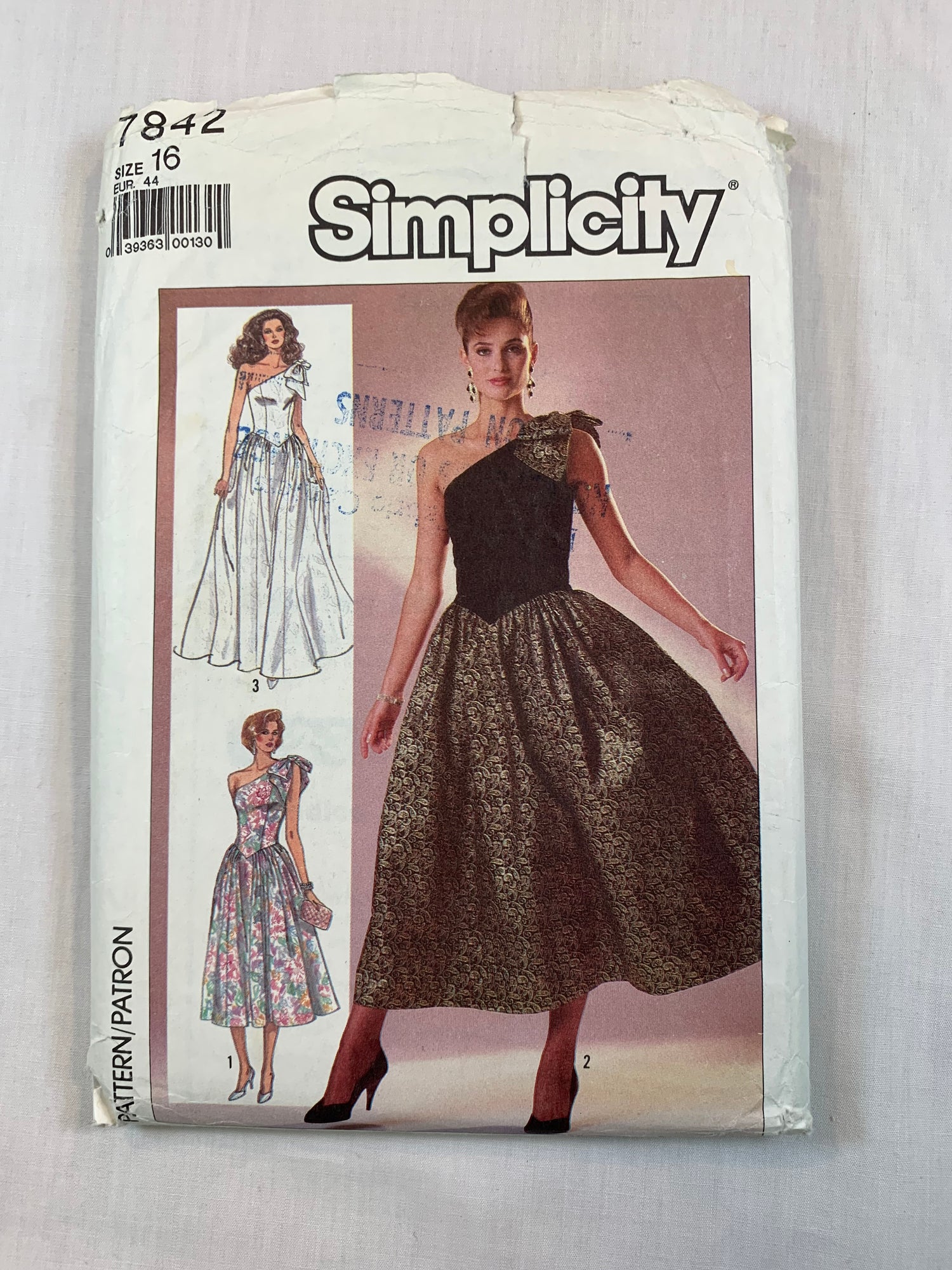 Simplicity 7842 Misses' Dress, Size 16, Cut, Vintage 1986