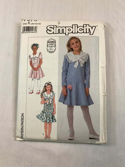 Simplicity 7975 Girls' Dress, Size 8, Cut, Vintage 1987