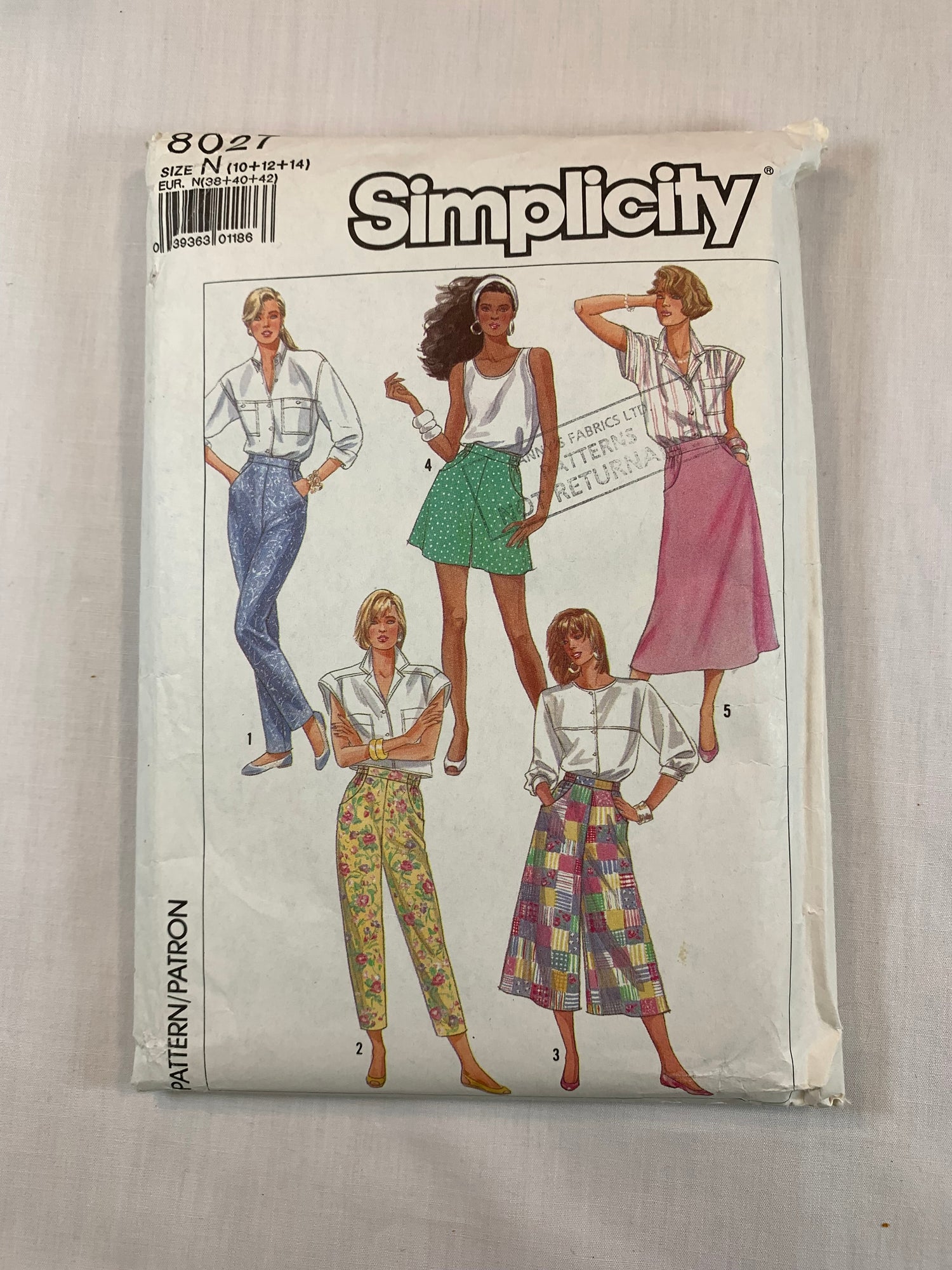 Simplicity 8027 Misses' Culottes, Skirt, Pants, Shorts. Size 10-12, Cut, Vintage 1987