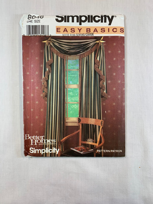 Simplicity 8046 Home Decor, Window Coverings, Curtains, Swag, Valance, Tiers, Uncut, Vintage 1992