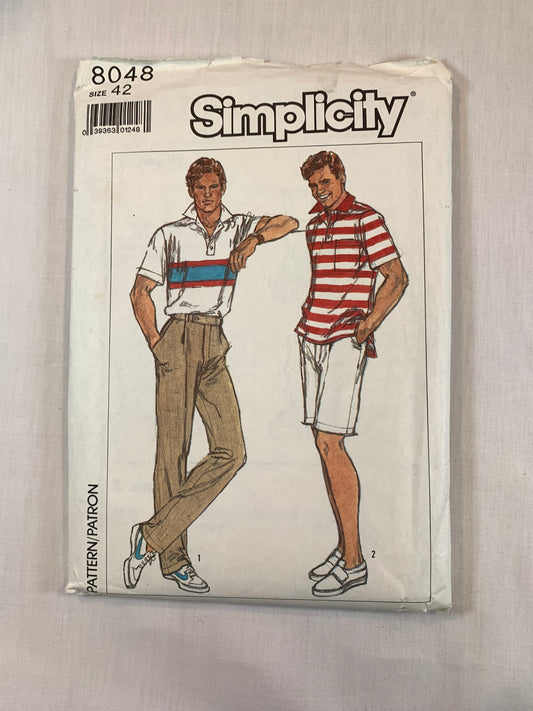 Simplicity 8048, Men's Knit Top, Pants, Shorts, Size 42, Cut, Vintage 1987
